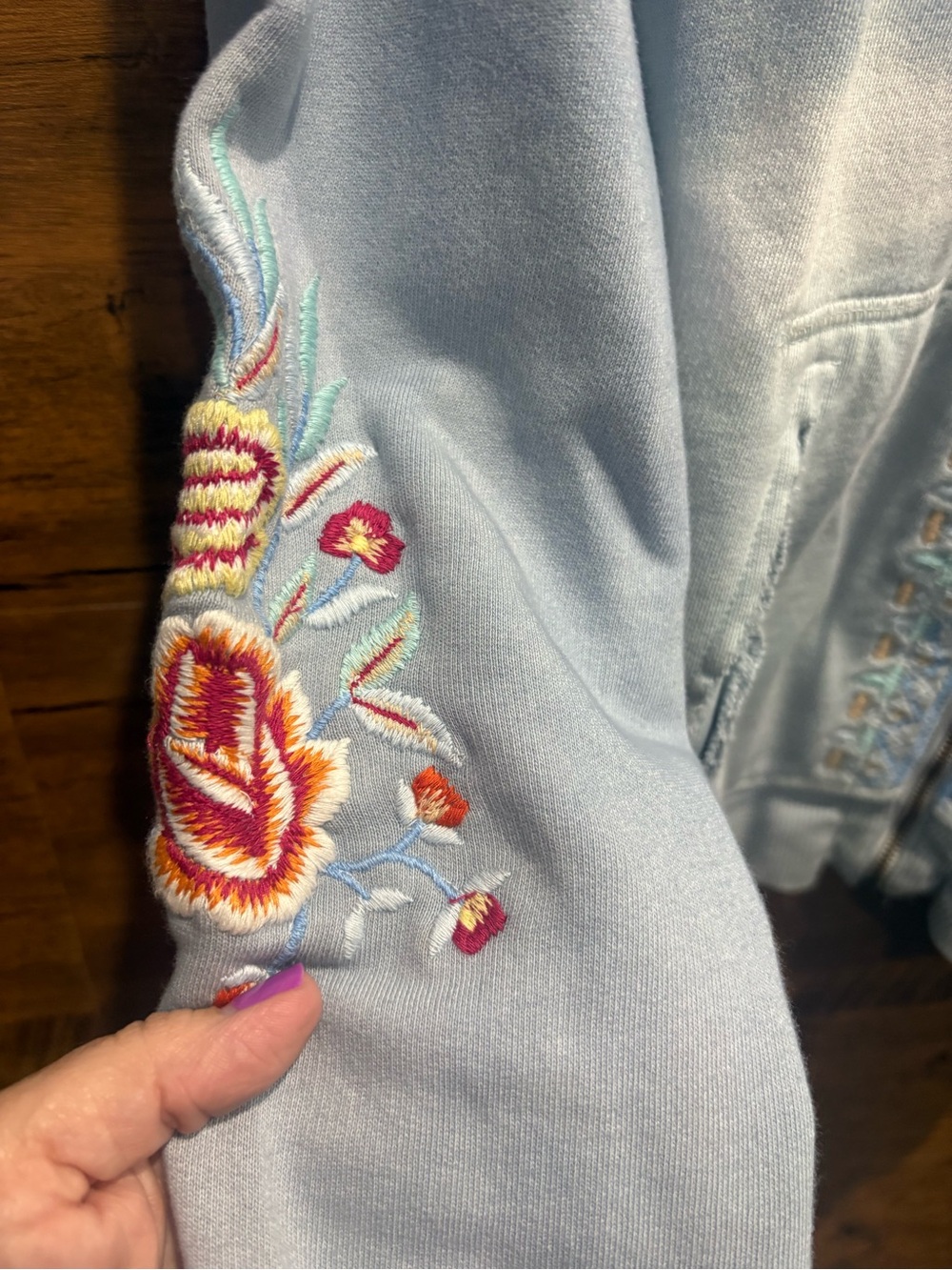 Caite Light Blue Embroidered Zip Hoodie Jacket - Picture 5 of 9